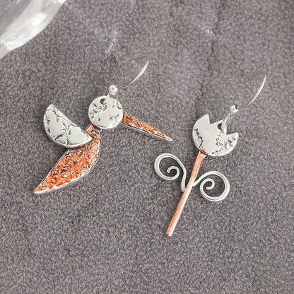 Asymmetrical Bird & Scroll Earrings