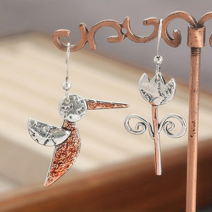 Asymmetrical Bird & Scroll Earrings