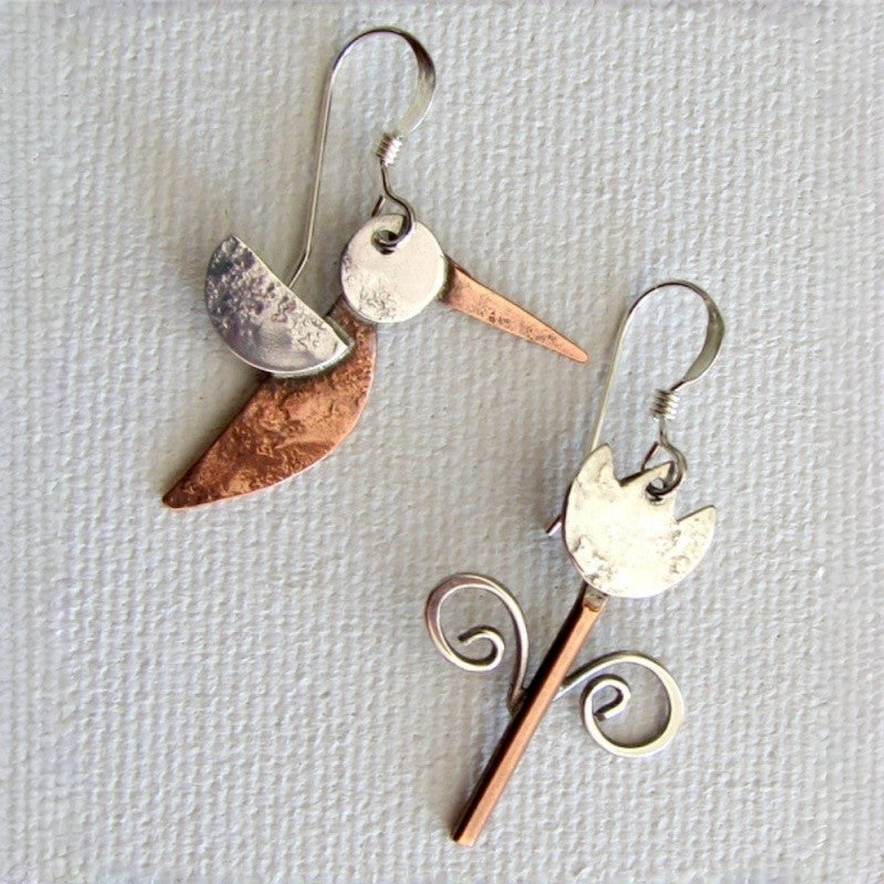 Asymmetrical Bird & Scroll Earrings