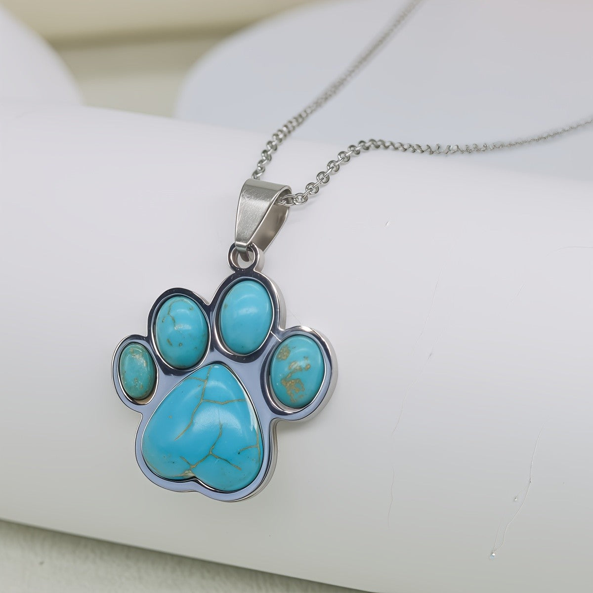 Turquoise Paw Print Necklace
