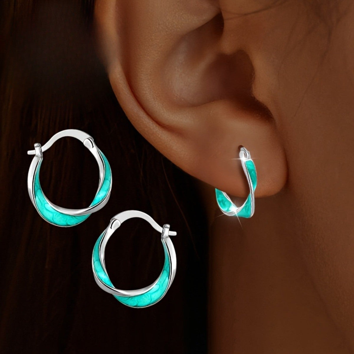 Turquoise Twist Hoop Earrings
