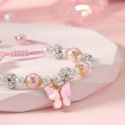 Pink Butterfly Pearl Bracelet