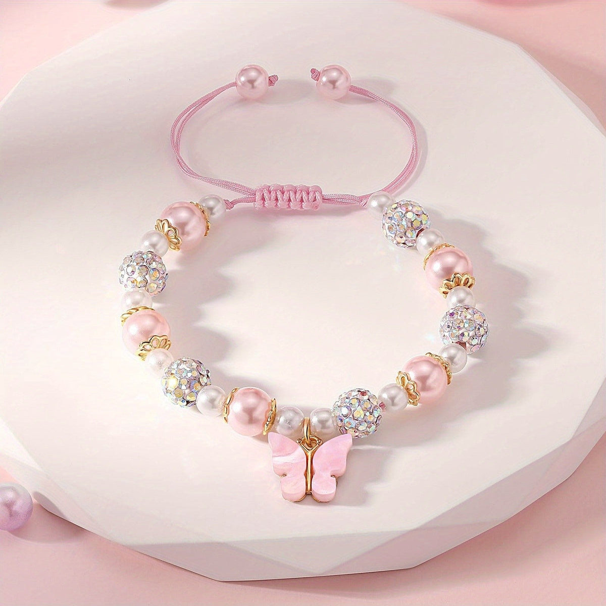 Pink Butterfly Pearl Bracelet