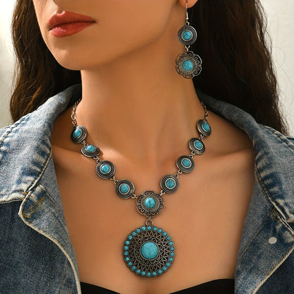 Turquoise Medallion & Drop Earring Set