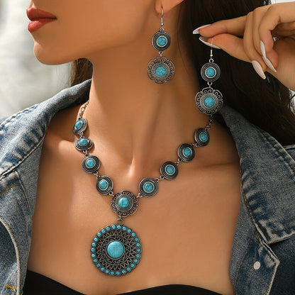 Turquoise Medallion & Drop Earring Set