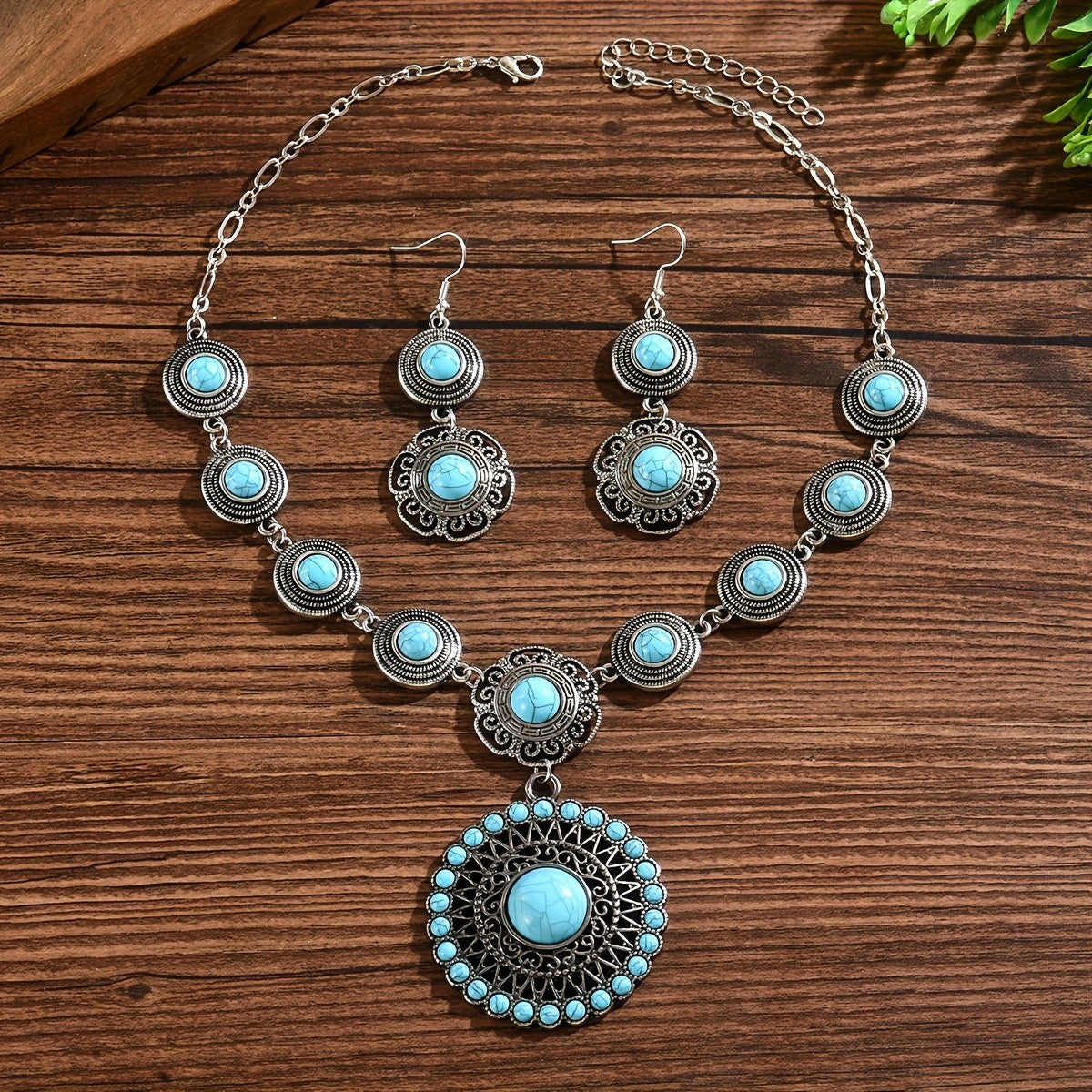 Turquoise Medallion & Drop Earring Set