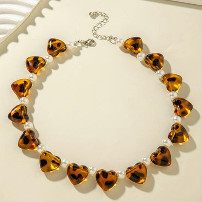 Tortoiseshell Heart & Pearl Necklace