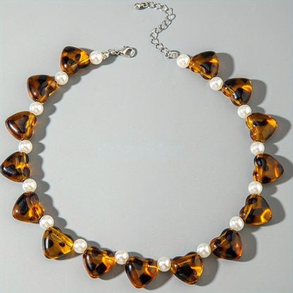 Tortoiseshell Heart & Pearl Necklace