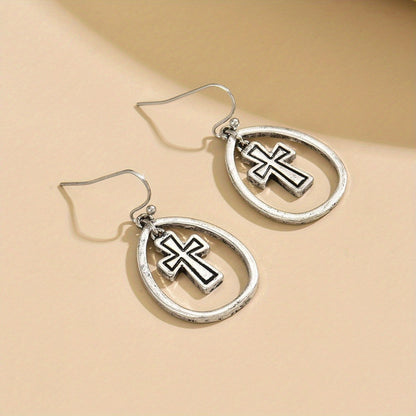 Cross Oval Drop Earrings
