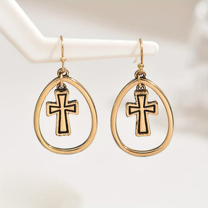 Cross Oval Drop Earrings