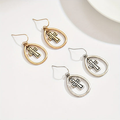 Cross Oval Drop Earrings