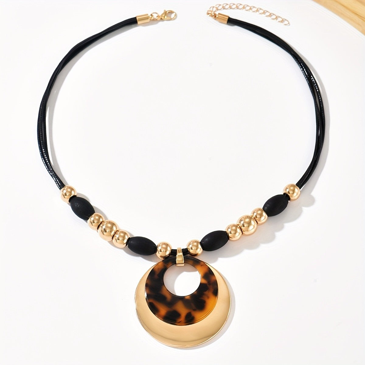 Leopard Print Crescent Pendant Necklace