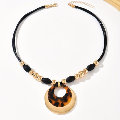 Leopard Print Crescent Pendant Necklace