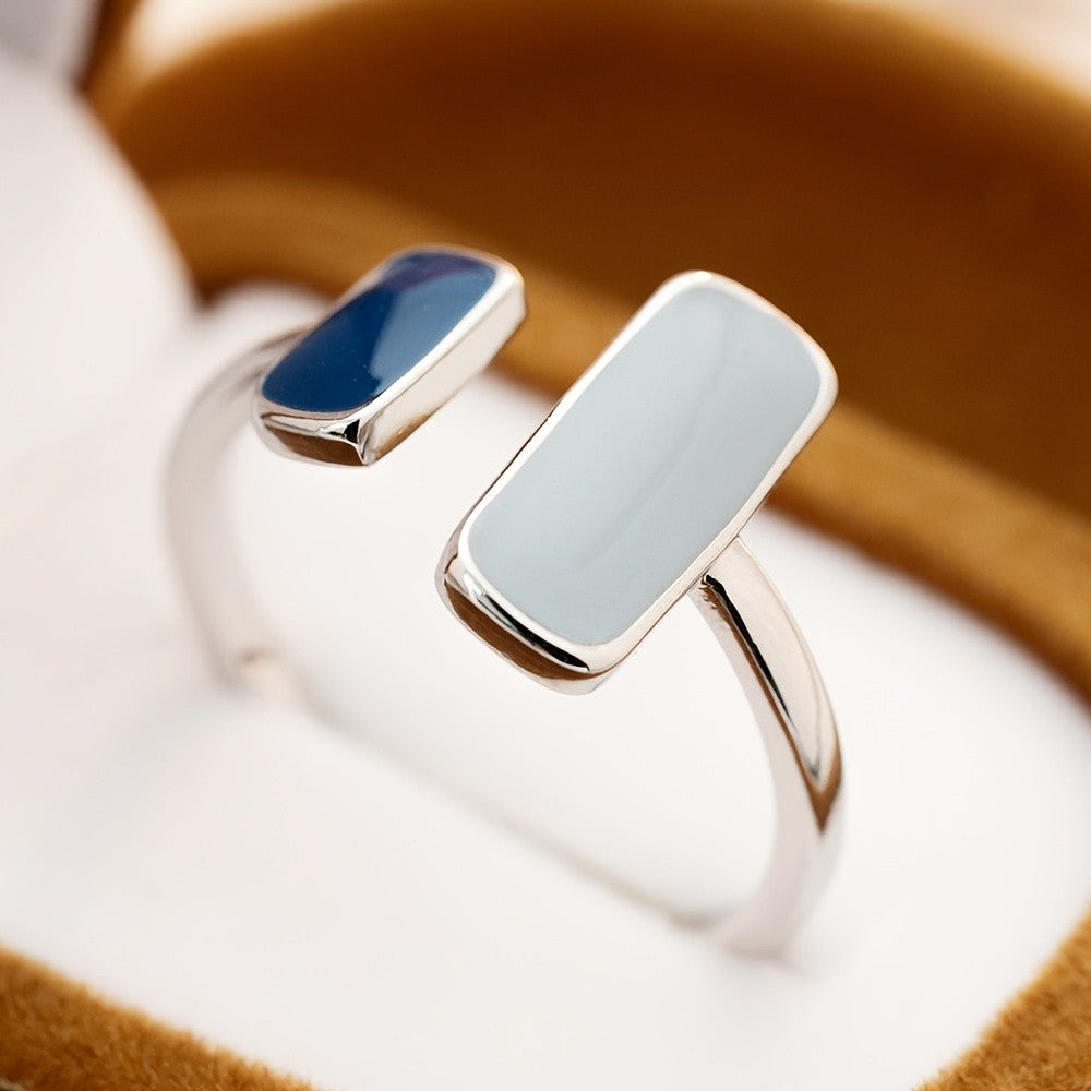 Blue Enamel Geometric Ring