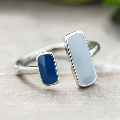 Blue Enamel Geometric Ring