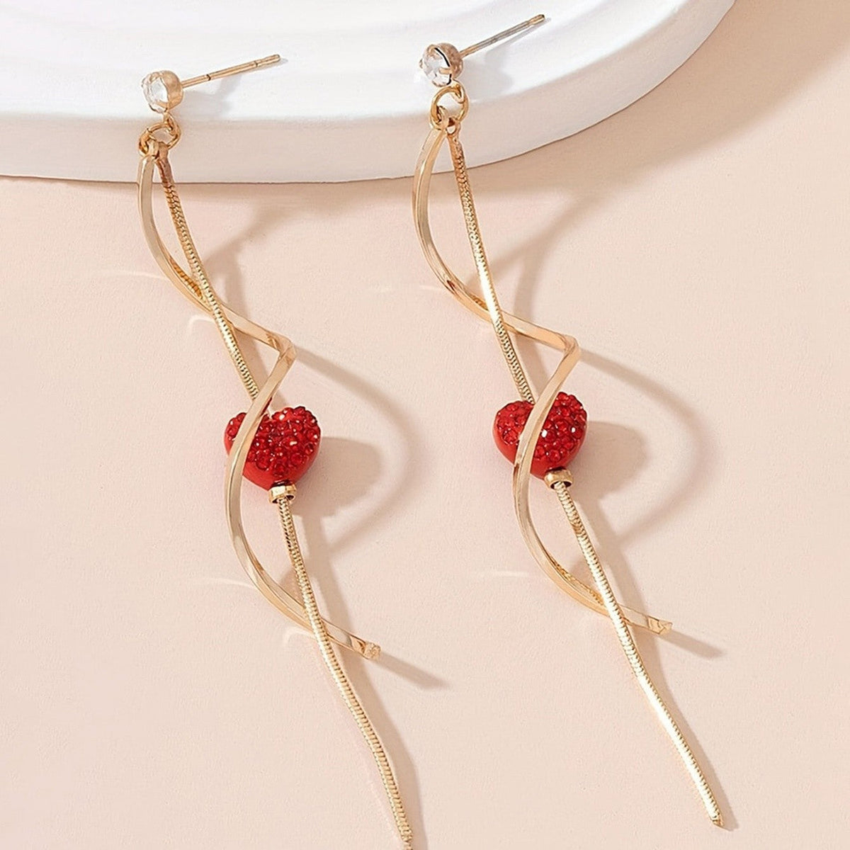 Crystal Heart Wave Drop Earrings