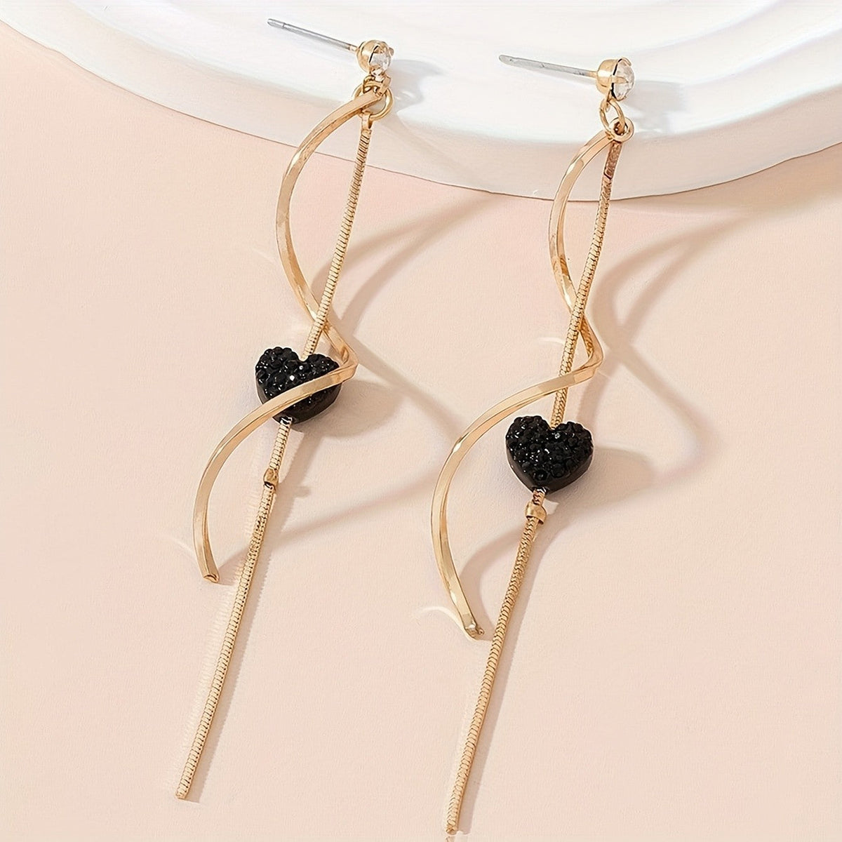 Crystal Heart Wave Drop Earrings