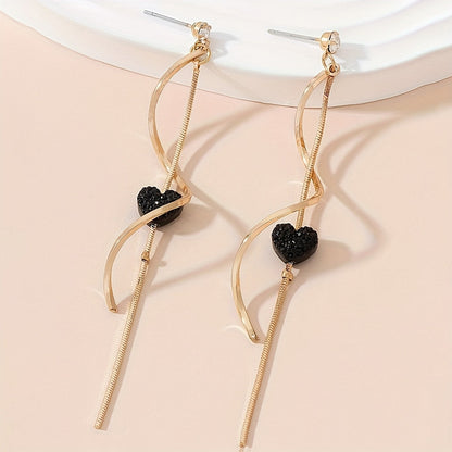 Crystal Heart Wave Drop Earrings