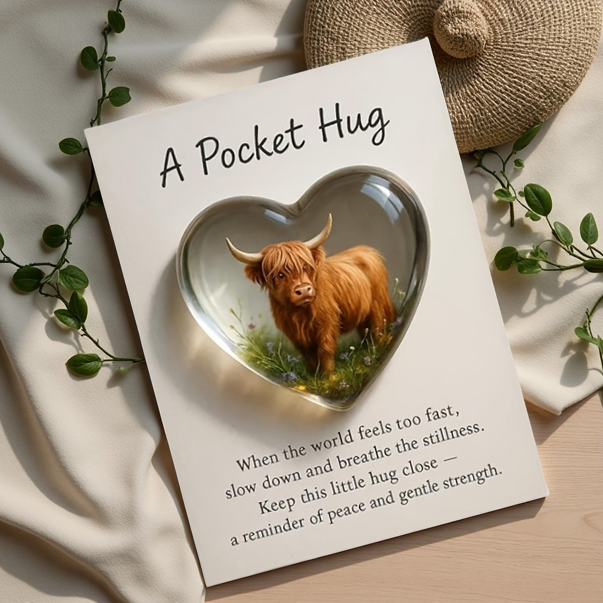 Highland Cow Heart Pocket Hug