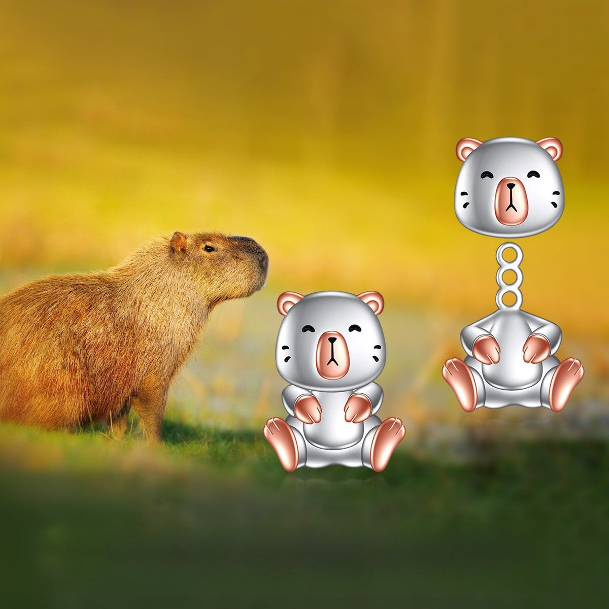 Cubic Zirconia Capybara Stud Earrings