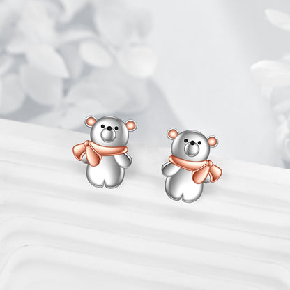 Rose Gold Scarf Bear Stud Earrings