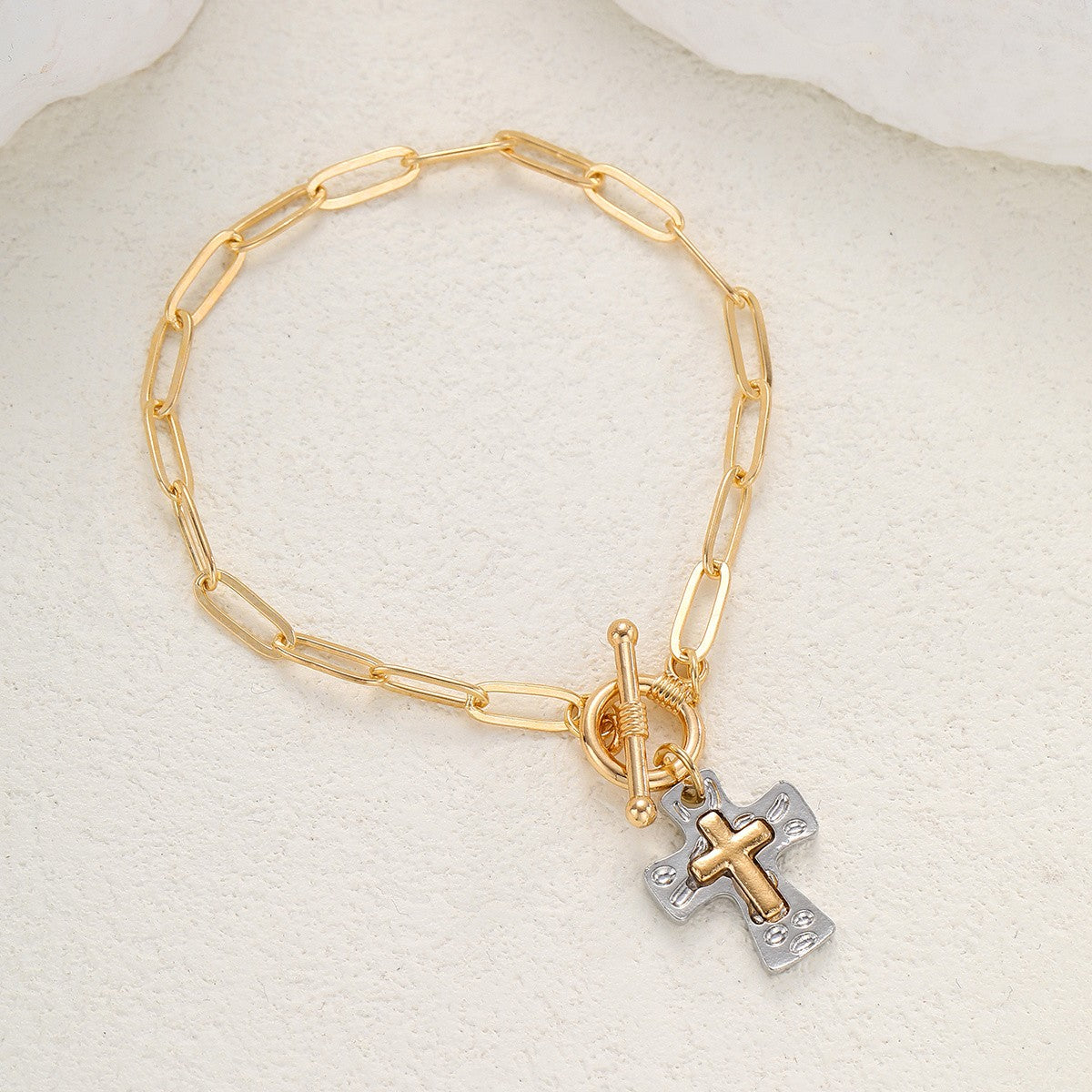 Two-Tone Cross Charm Bracelet