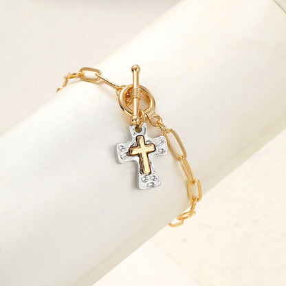 Two-Tone Cross Charm Bracelet