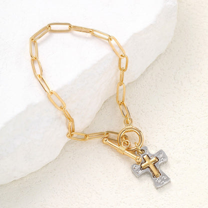 Two-Tone Cross Charm Bracelet
