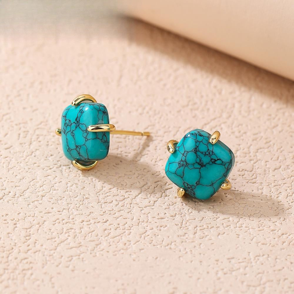 Square Turquoise Stud Earrings