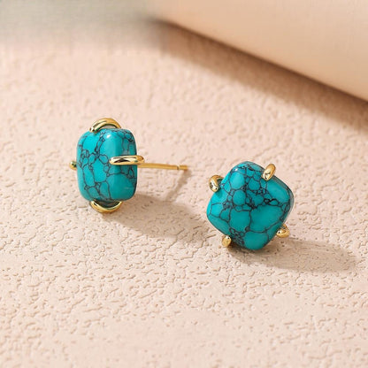 Square Turquoise Stud Earrings