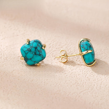 Square Turquoise Stud Earrings