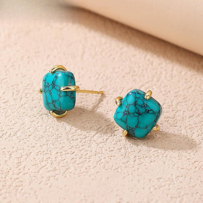 Square Turquoise Stud Earrings