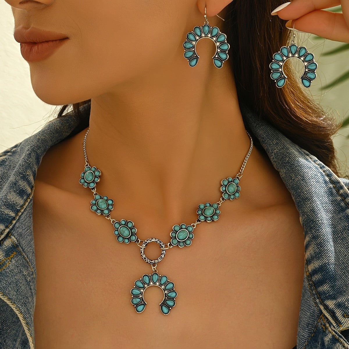 Turquoise Floral Horseshoe Jewelry Set