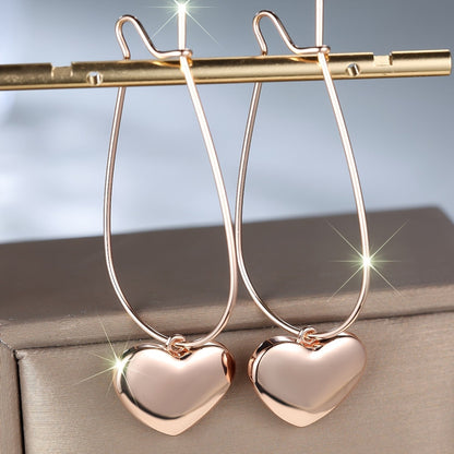 Polished Heart Wire Drop Earrings