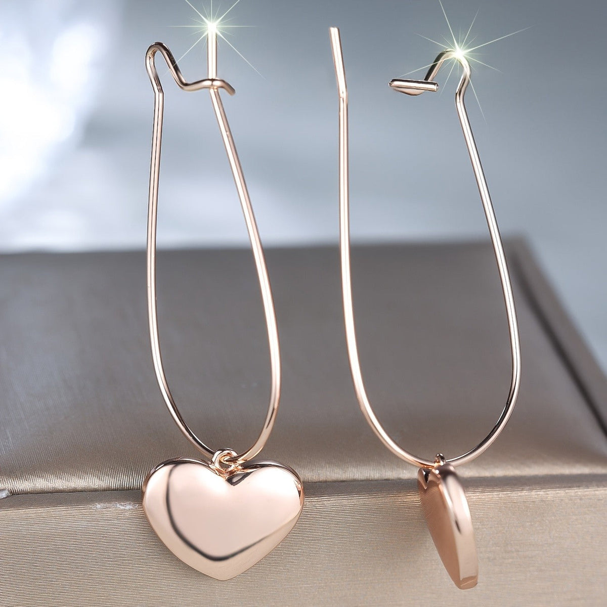Polished Heart Wire Drop Earrings