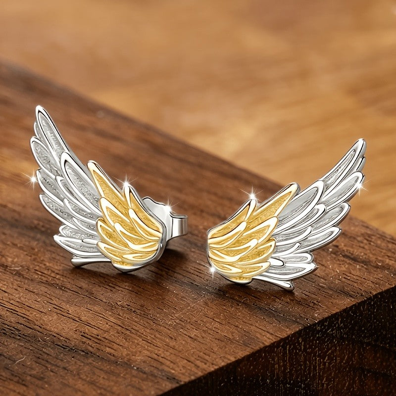 Two-Tone Angel Wing Stud Earrings