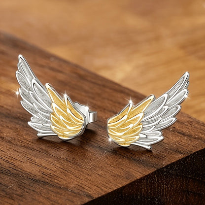 Two-Tone Angel Wing Stud Earrings
