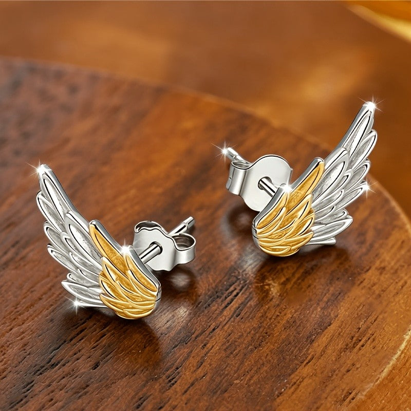 Two-Tone Angel Wing Stud Earrings