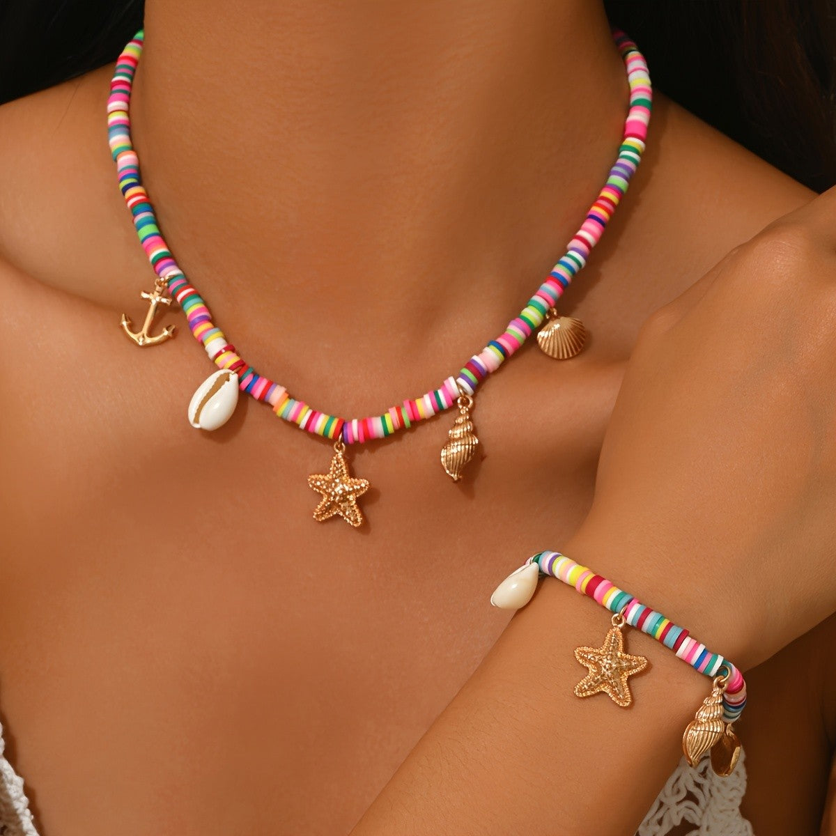 Colorful Seashell & Starfish Jewelry Set