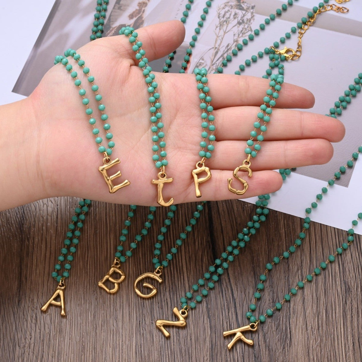 Turquoise Bead Letter Necklace