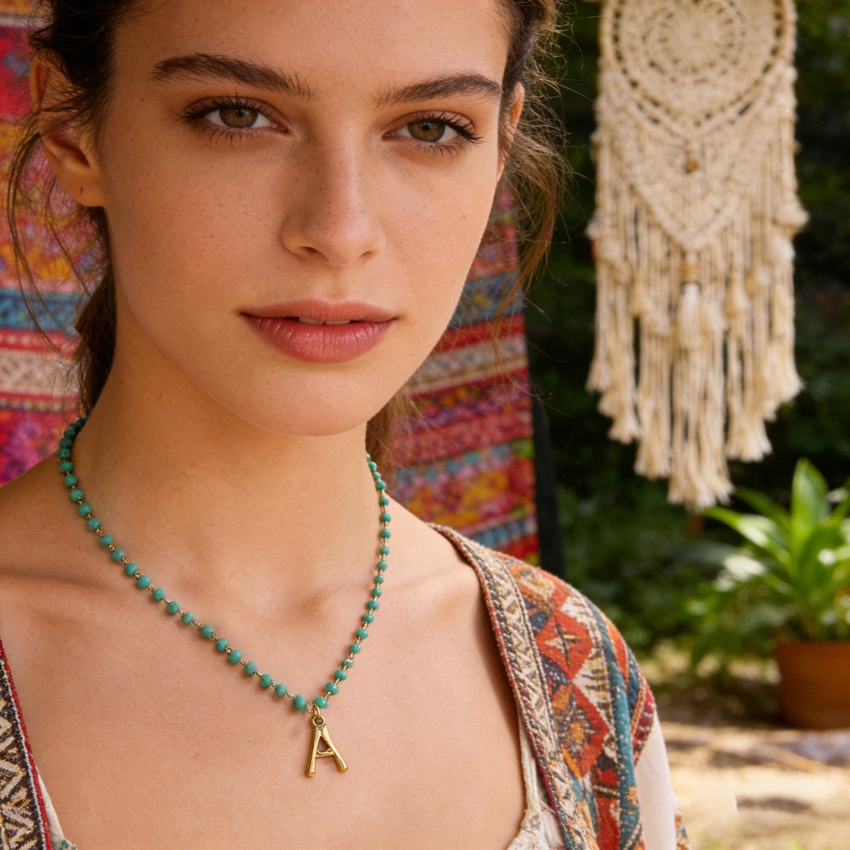 Turquoise Bead Letter Necklace