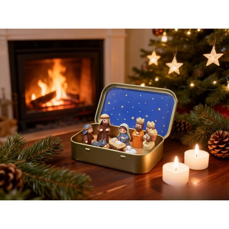Miniature Nativity Scene Tin Set