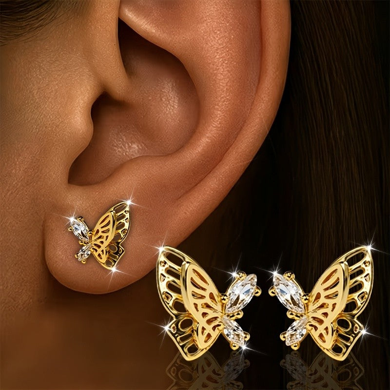 Open Wing Crystal Butterfly Earrings