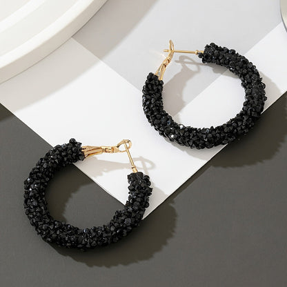 Black Crystal Hoop Earrings
