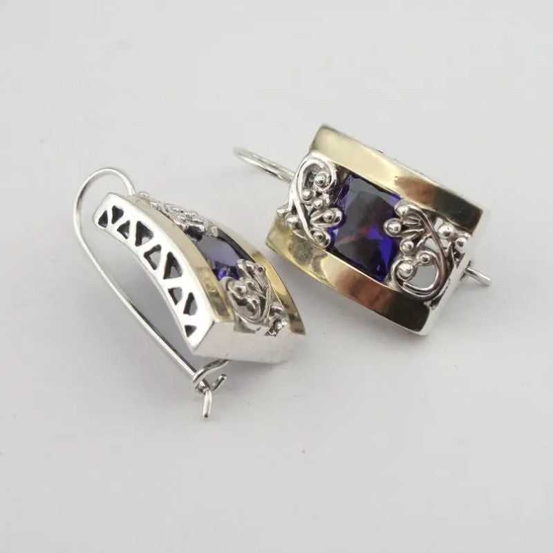 Purple Square Filigree Earrings