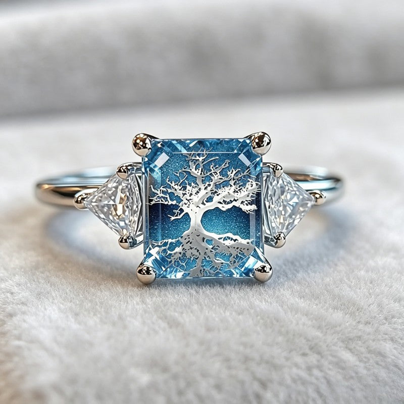 Blue Tree of Life Square Ring