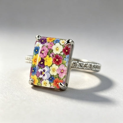 Multicolor Floral Square Ring