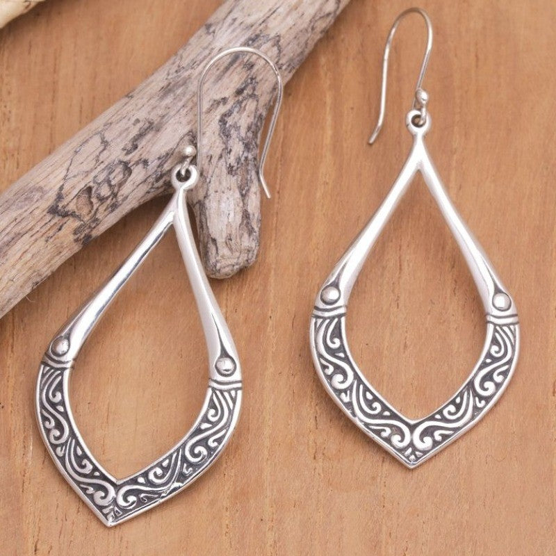 Carved Scrollwork Open Drop Earrings