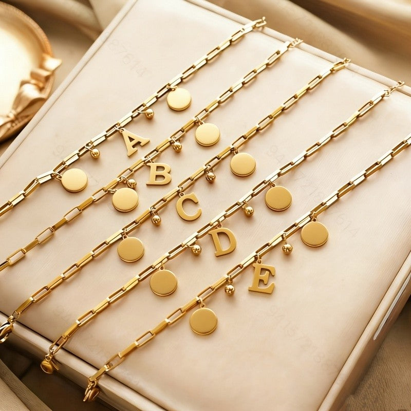 Initial Disc Link Bracelet