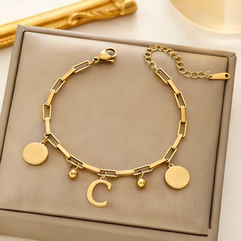 Initial Disc Link Bracelet